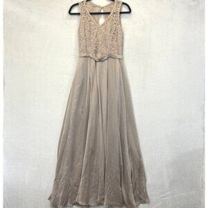 Belsoie Lace Formal Gown Size 8 Taupe Tan Chiffon A-Line Sleeveless Prom Wedding